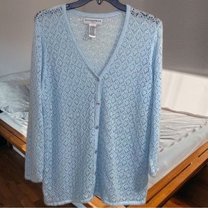 SAG HARBOR BABY BLUE BUTTON DOWN CARDIGAN PLUS SIZE 1X